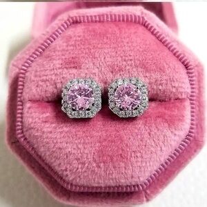 NEW!!! 925 Sterling Silver Pink Sapphire Stud Earrings